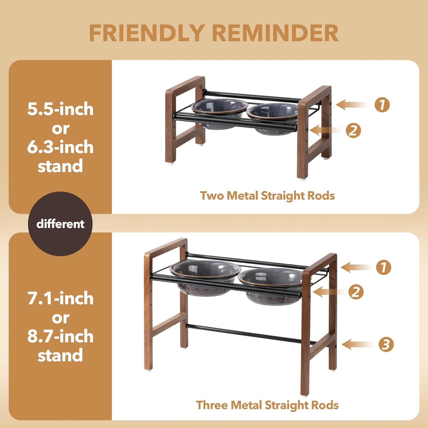 6.3inch Ceramic Adjustable Raised Double Bowls Set with Stand, 3 Heights Elevated, 2 Placement Options,Food and Water Bowls for Adult Cat Small and Medium Dog(Reactived Glaze -Grey) - Pet Explorer