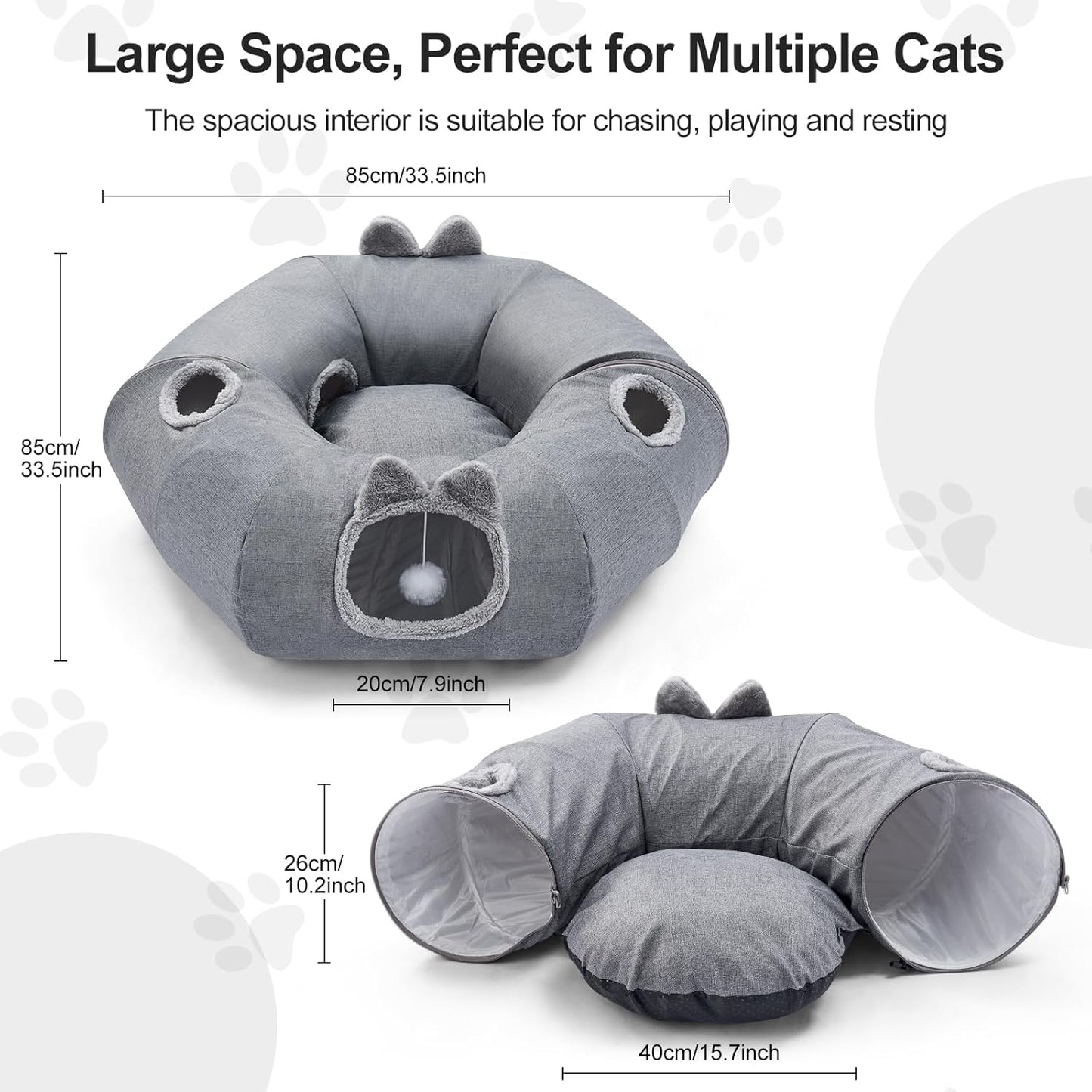 Odoland Summer Linen Cat Tunnels for Indoor Cats with Cooling Central Cat Bed, Interactive Cat Toys Detachable Soft Mat and Variety Kitty Toy Set Grey - Pet Explorer