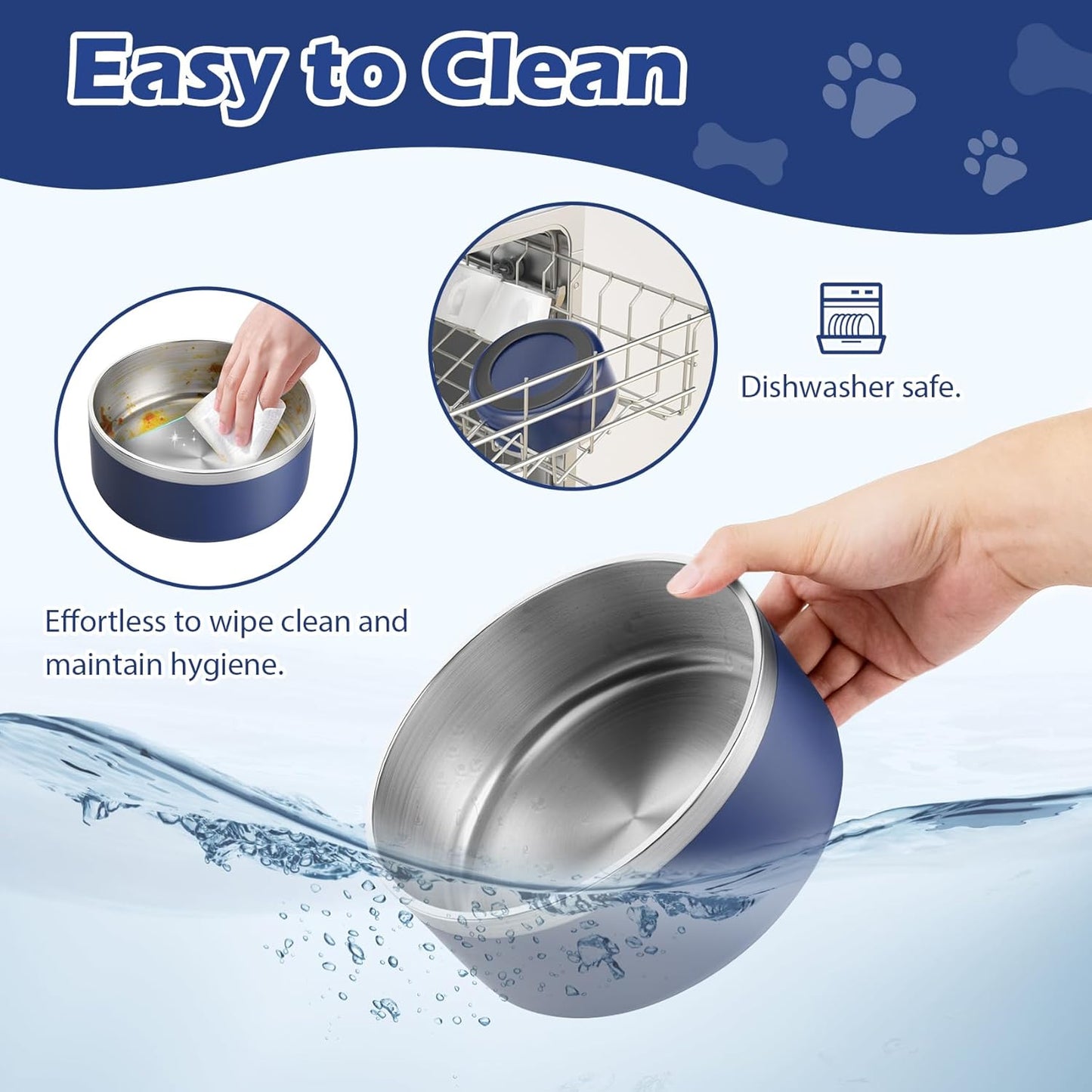 LIANLAI Dog Food Bowl, Rust-Resistant Stainless Steel Dog Bowls, Non-Slip Puppy Bowls Large Size, Spill Proof Puppy Water Dishes (Blue，64 oz) - Pet Explorer