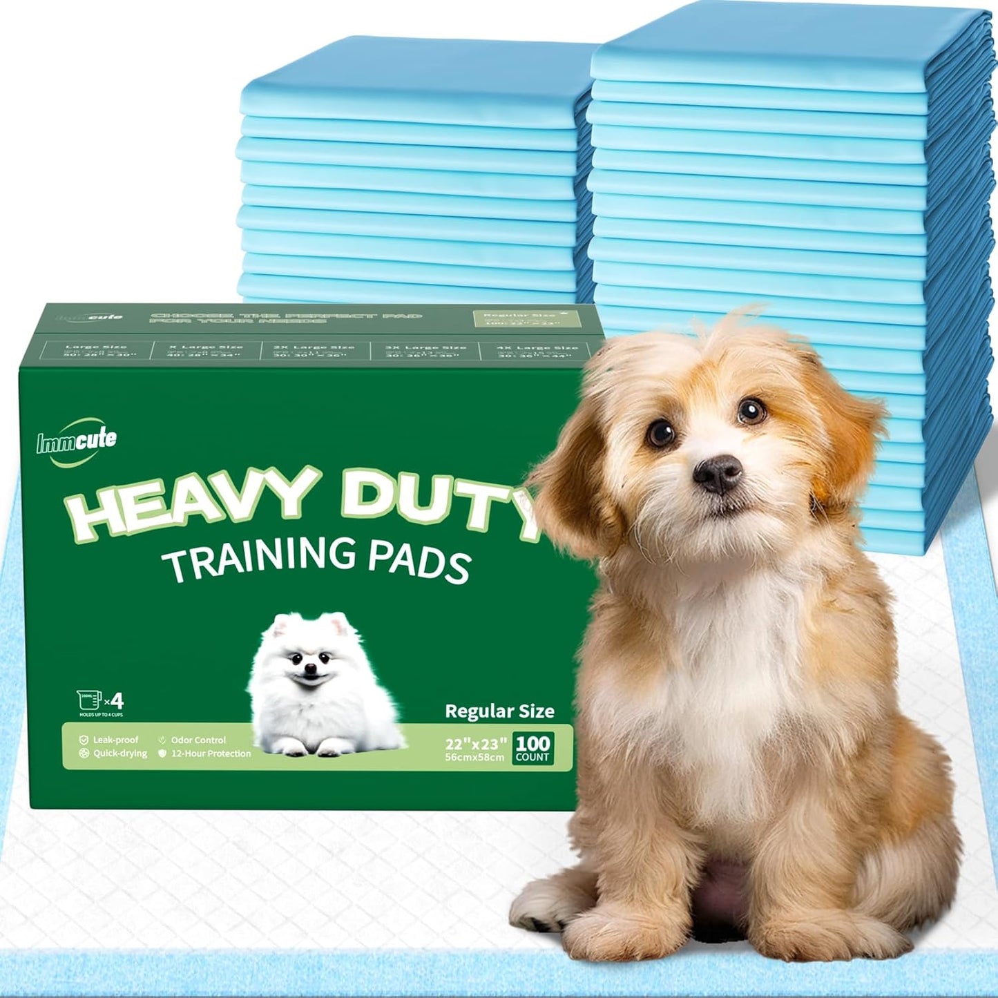 IMMCUTE Heavy Duty Puppy Pee Pads 22"x23"-100 Count | Dog Pee Training Pads Super Absorbent & Leak-Proof | Disposable Pet Piddle and Potty Pads for Puppies | Dogs | Doggie| Cats | Rabbits - Pet Explorer