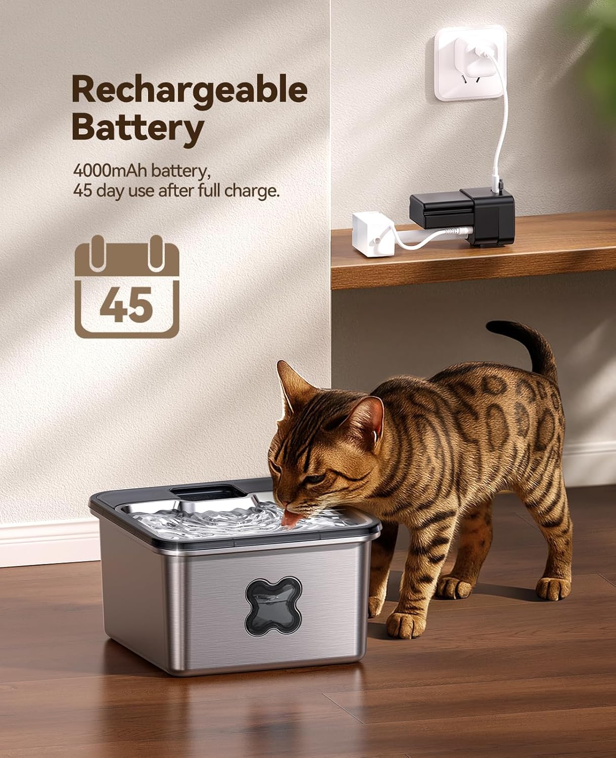Cat Water Fountain Stainless Steel, FEELNEEDY Visual Filter Automatic Pet Water Fountain for Cats & Dogs Dispenser, Cordless Battery Operated Water Fountain for Cats Indoor - 3.2L/108oz - Pet Explorer