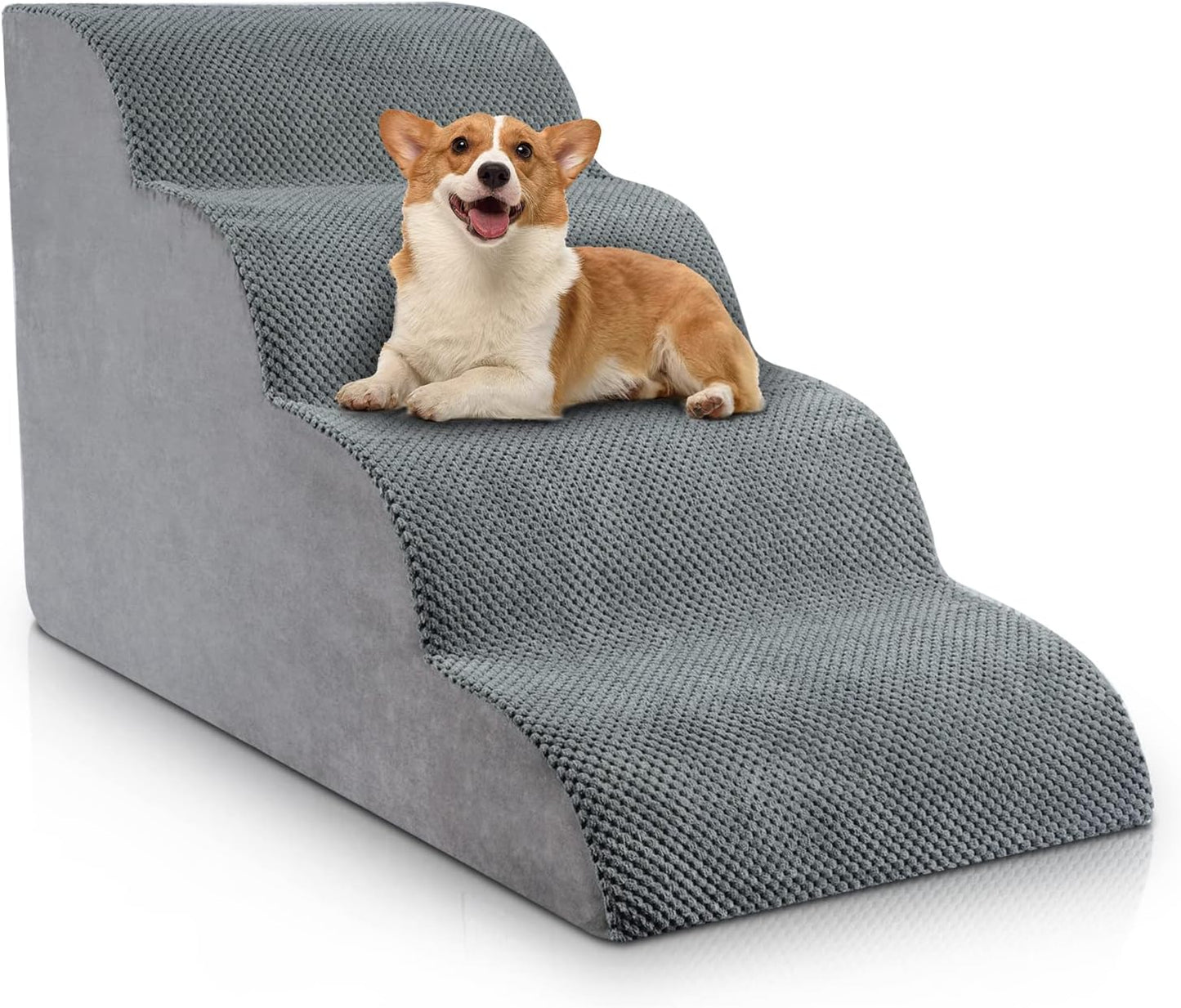 Chic Threads Dog Stairs for High Beds, 4-Step Dog Steps for Couch, Pet Stairs for Small Dogs and Cats, Non-Slip, Stable Indoor Dog Steps for high Bed - Pet Explorer