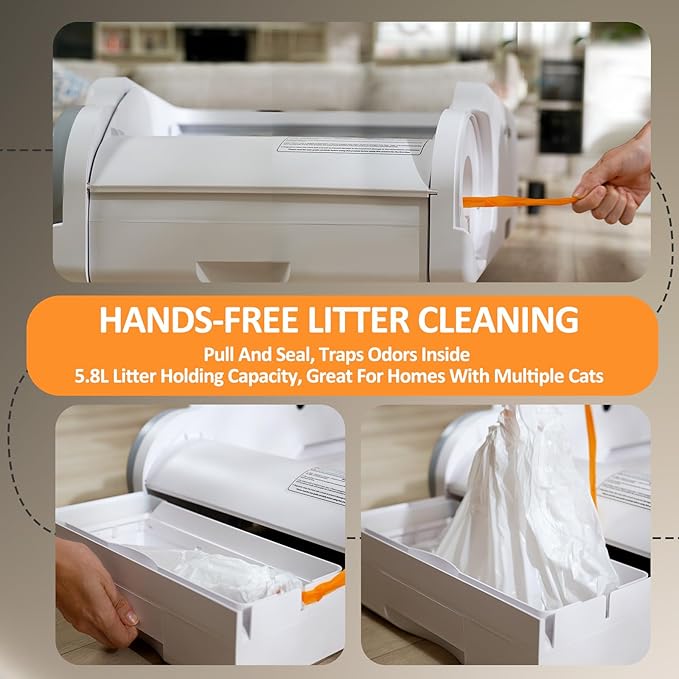 Open-Top Automatic Litter Box Self Cleaning Cat Litter Box Self-Cleaning Robot for Large Cats with Safety Sensors and APP Control