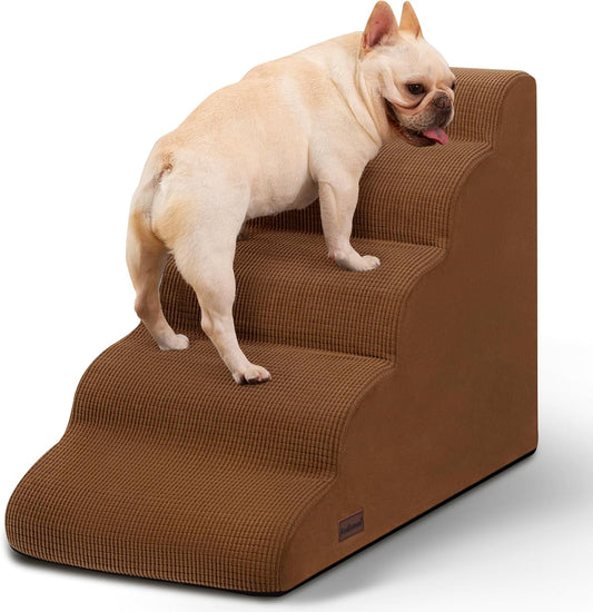 5-Step Dog Stairs and Ramp for High Bed,Non-Slip Sturdy Pet Steps for Small Dogs and Cats,22.2" H,Brown - Pet Explorer