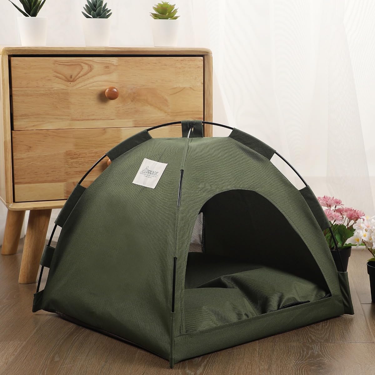 Cat Tent – Lightweight & Breathable Waterproof Shelter Designed for Indoor/Outdoor Adventures, Giving Your pet Safe Outdoor Exploration Joy. (Olive Drab, 15.7×15.7 in) - Pet Explorer