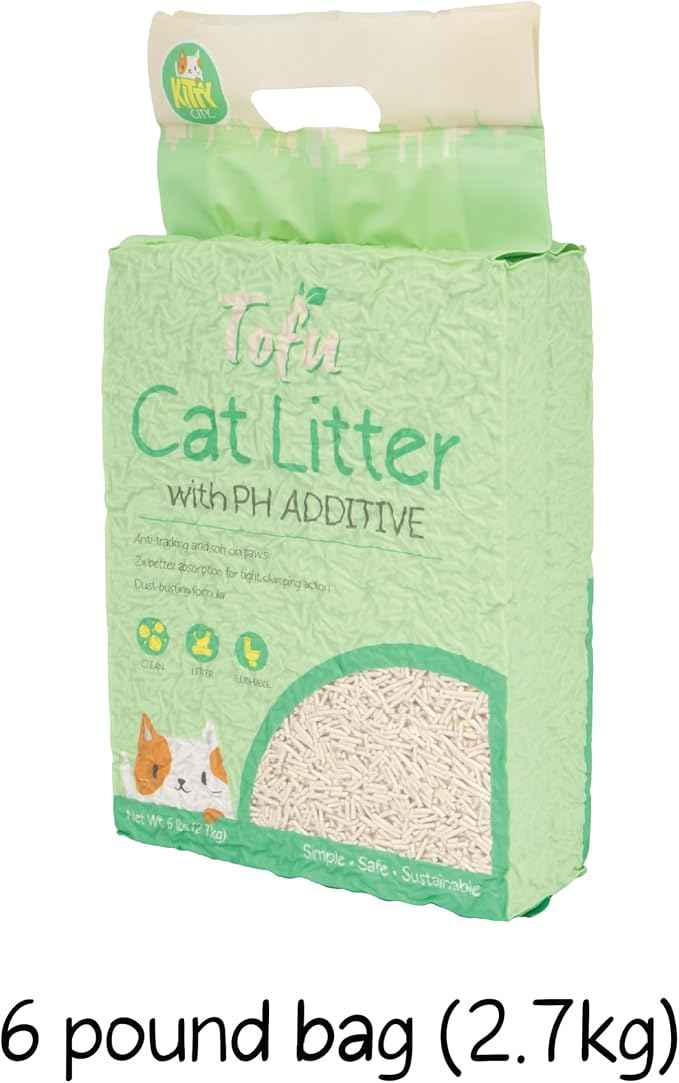 Kitty City pH Detecting Tofu Cat Litter, 100% Natural Plant-Based Formula, Fast Clumping, Low Dust, Flushable & Super Absorbent, 6 lb