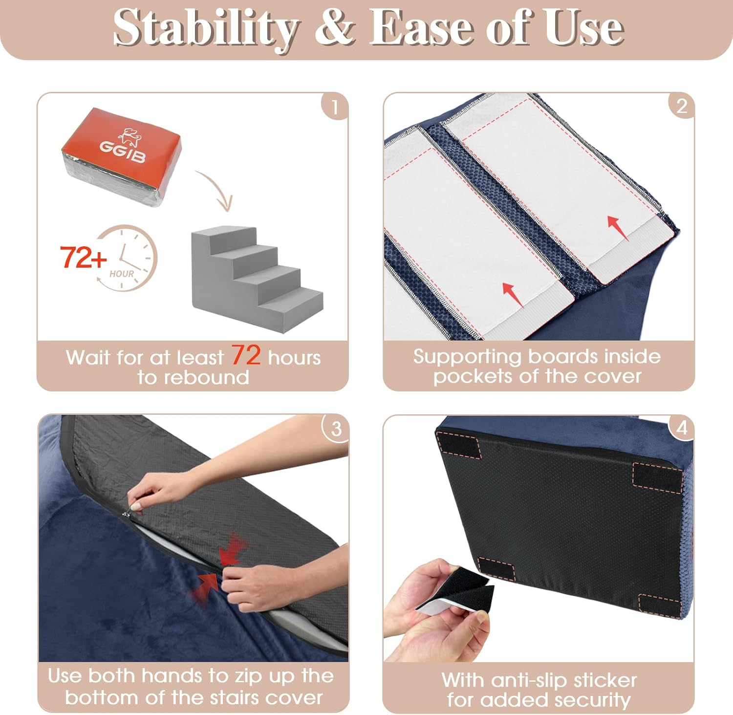 GGIB Dog Stairs for Small Dogs Cats Non-Slip Dog Steps for High Bed Pet Stairs for Sofa Couch Pet Ramp Pet Steps with Removable Washable Cover, 13" H, 3-Step - Pet Explorer
