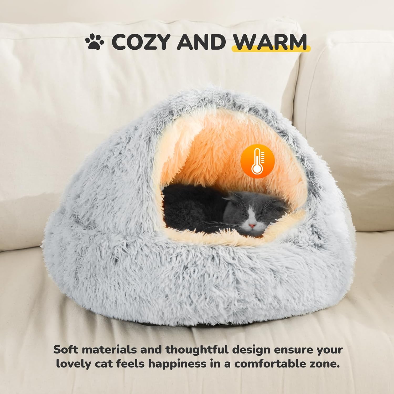 CATISM Cozy Plush Hooded Cat Bed, Indoor/Outdoor, Self-Warming Cave, Removable Washable Non-Slip Bottom - Pet Explorer