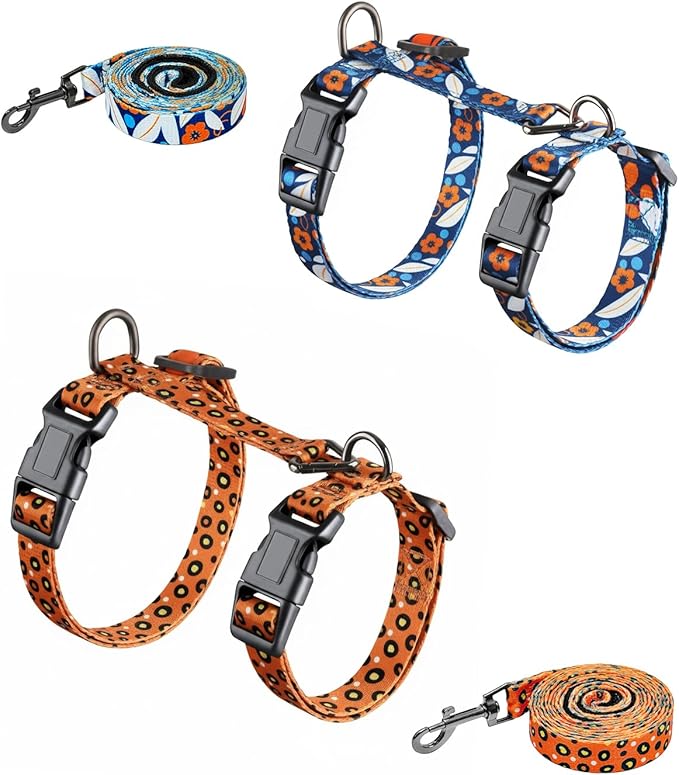 Halypet 2-Pack Cat Harness and Leash Set, Escape Proof 3-in-1 Adjustable Harness for Cats, Soft Lightweight, Easy On & Control for Walking, Travel & Outdoor Use, Medium (Navy & Orange)
