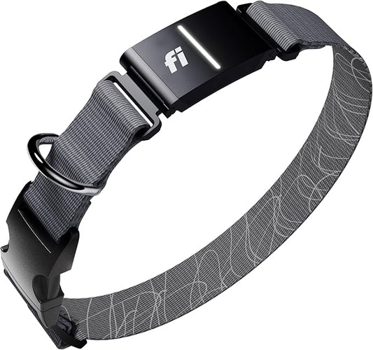 New Fi Series 3+ Smart Dog Tracker Collar [6 Month Membership Included] GPS Tracker for Dogs with Health & Behavior Monitoring, Escape Alerts, Waterproof, LED, Apple Watch Compatible (Gray, Small)