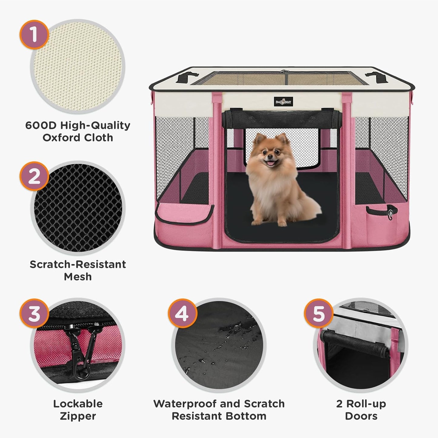 Foldable Pet Kitten Playpen, Upgrade Waterproof Portable Cat Dog Playpen Kennel Tent for Small Dog Cat, Removable Shade Cover, Come with Free Carrying Case, Indoor Outdoor Use for Small Pet, Pink - Pet Explorer