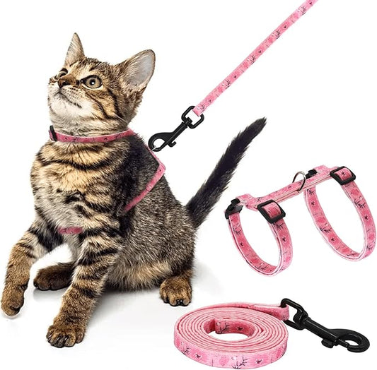 Cotton Cat Harness and Leash Set, Escape-Proof Adjustable Soft Harness for Kitten, Small & Large Cats, Ideal for Travel & Outdoor Walking (Pink)