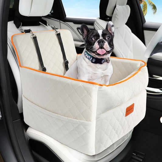 Dog Car Seat for Small Medium Dogs, Memory Foam Dog Booster Seats with Thick Cushion for Dogs Under 35lbs, Detachable Washable Pet Car Seat Travel Bed with Storage Pockets,2 Safety Belt - Pet Explorer