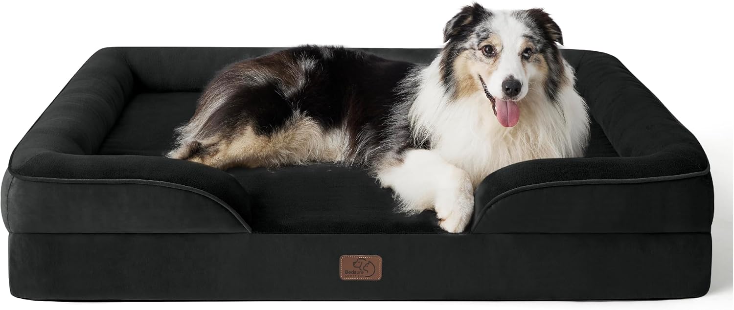 Bedsure XL Orthopedic Dog Bed for Extra Large Dogs - Washable XLarge Dog Cat Bed Waterproof, Comfort Dogs Couch Sofa with Washable Removable Cover, Pet Bed with Nonskid Bottom, Black, 42" - Pet Explorer