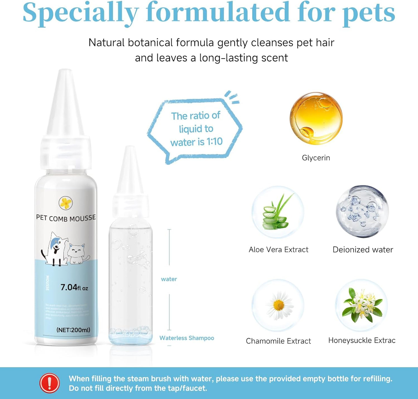 Pet Steam Brush Spray Refill for Dogs & Cats – Concentrated Waterless Shampoo, 3-in-1 Grooming Spray Comb Mist, 2*Shampoo(Steam Brush not Included)