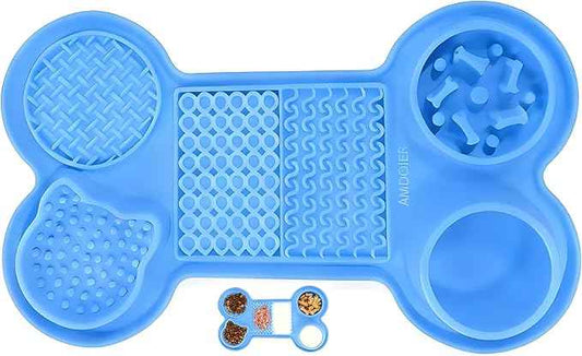 Pet Feeding Dishes,Slow Feeder Lick Mat for Dogs,Cat Licking Mat with Strong Suction Cups - 6-in-1 Interactive Snuffle Mat for Fast Eaters,Anxiety Relief,Grooming & Bath Time-BPA-Free(Sky Blue)