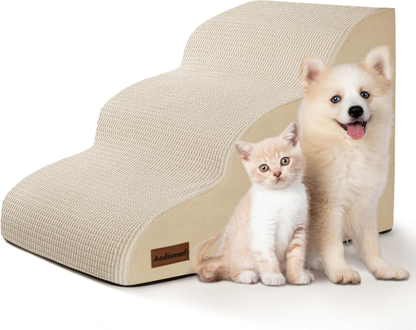 3-Step Dog Ramp and Stairs for Sofa and Chair - Non-Slip Sturdy Pet Steps for Small Dogs and Cats,15.7" H,Beige - Pet Explorer