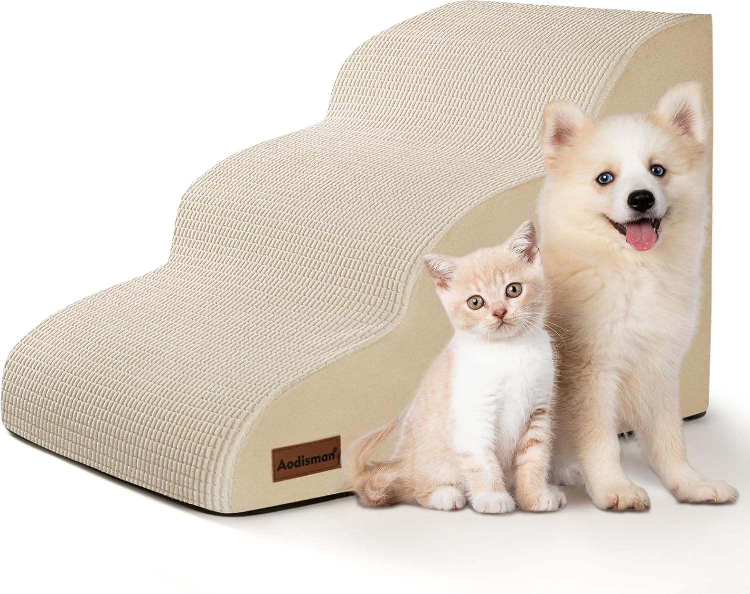 3-Step Dog Ramp and Stairs for Sofa and Chair - Non-Slip Sturdy Pet Steps for Small Dogs and Cats,15.7" H,Beige - Pet Explorer