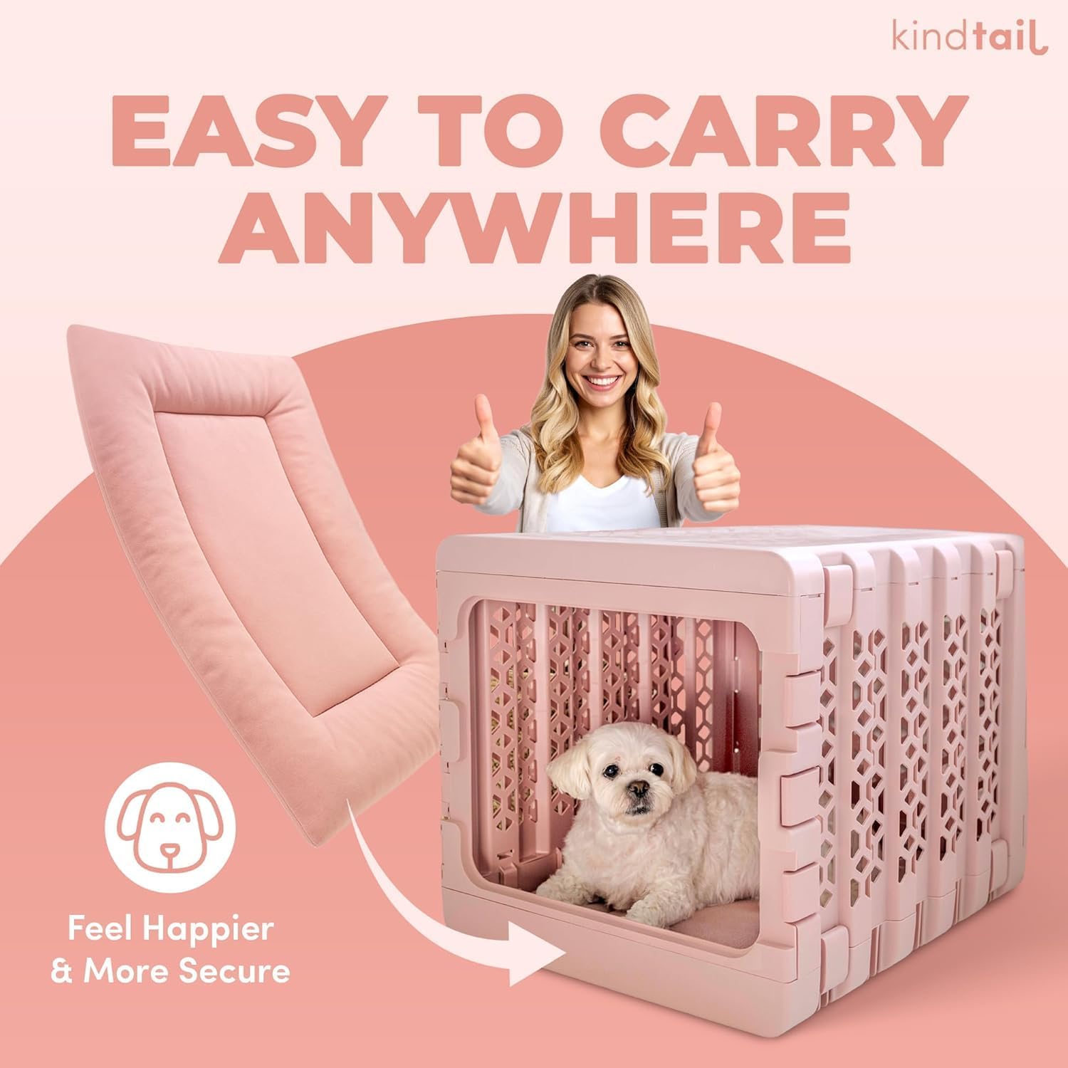 KindTail Dog Crate Pad - Soft Velvet, Reversible Bed - Machine Washable Kennel Mat for Pets up to 15 lbs, Mattress for Cozy Sleeping - 20” x 15” x 1” (Pink, Small) - Pet Explorer