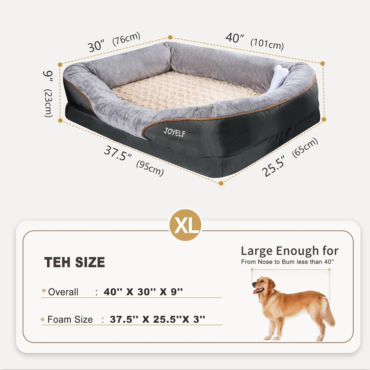 JOYELF XLarge Memory Foam Dog Bed, Orthopedic Dog Bed & Sofa with Removable Washable Cover and Squeaker Toy as Gift - Pet Explorer