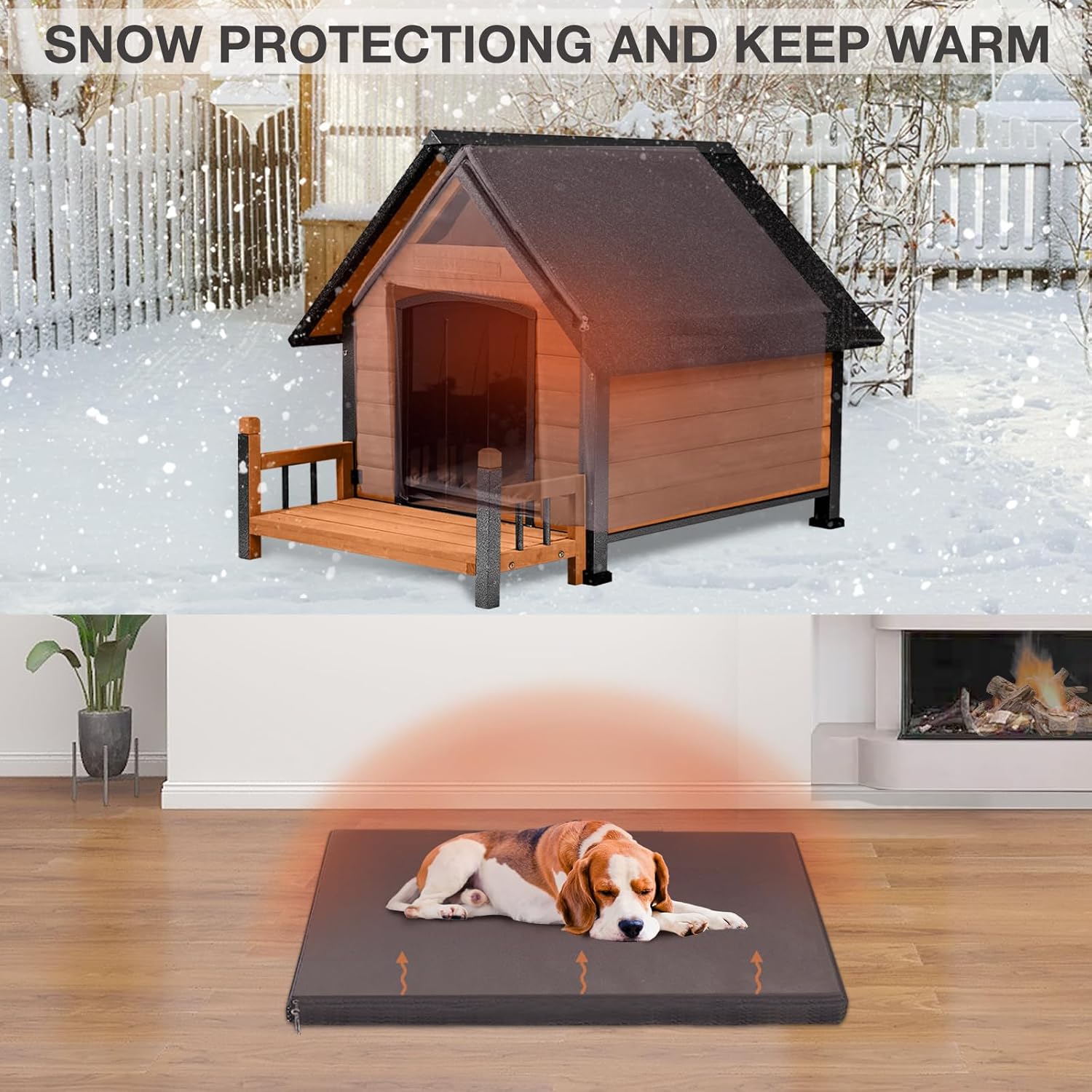 Dog House with Insulated Liner Outdoor Indoor All-Around Iron Frame Design Dog House with Porch＆Raised Feet for Small Medium Large Dogs（Brown） - Pet Explorer