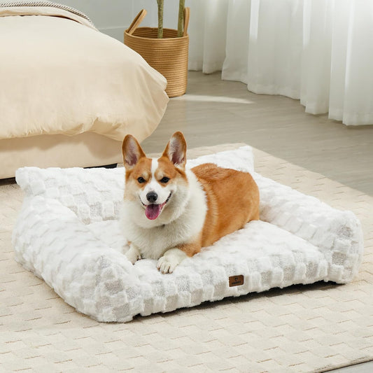 Large Dog Bed Sofa, Fluffy Pet Bed for Medium and Large Dogs, Supportive Dog Couch Sofa for Dogs, Pet Sofas with Washable Cover & Non-Slip, 38 inch, White - Pet Explorer