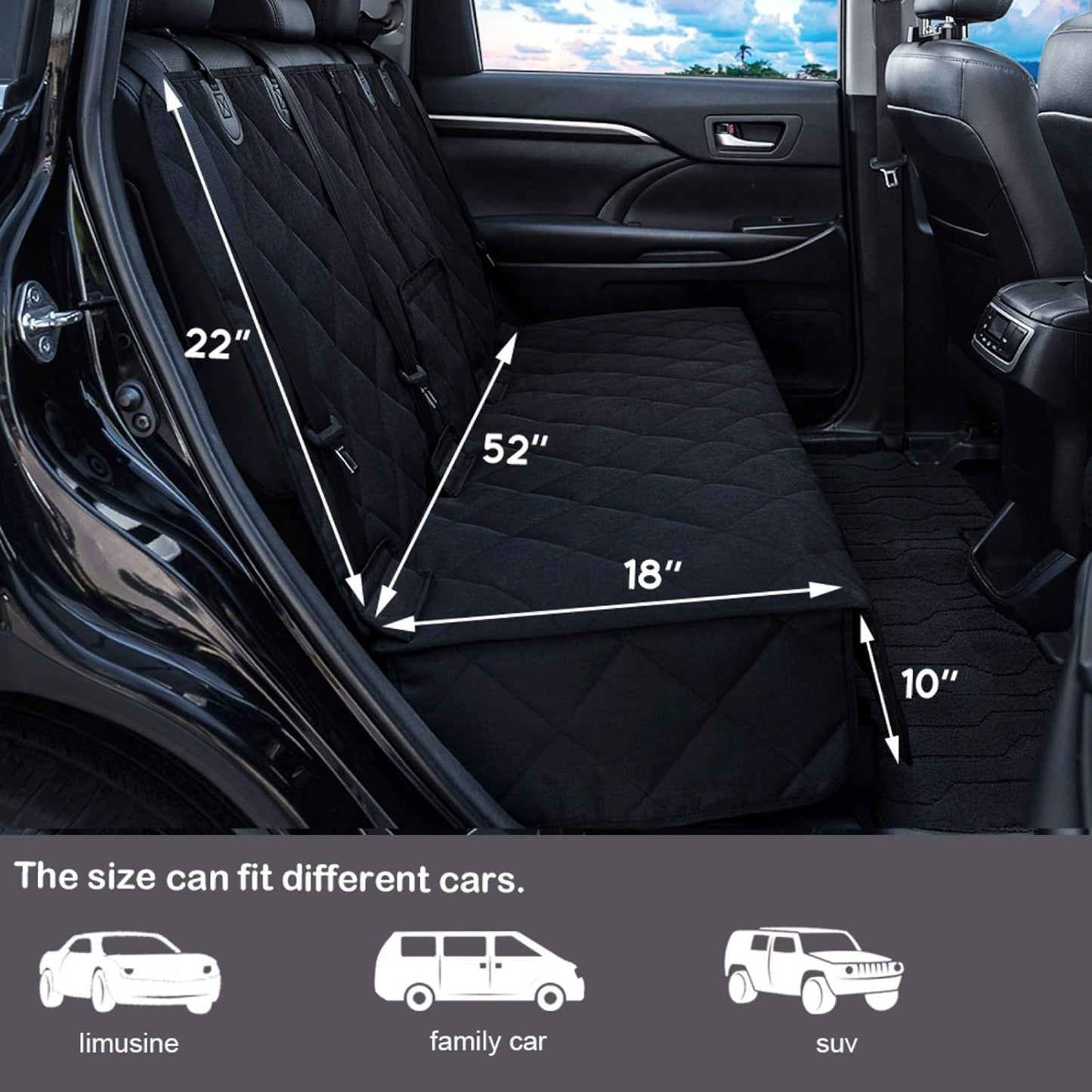 Bench Dog Car Seat Cover for Back Seat Waterproof Seat Covers Durable Scratch Proof Nonslip, Protector for Pet Fur & Mud Washable Backseat Cover for Cars Armrest Compatible - Pet Explorer