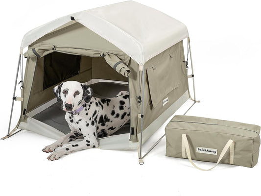 Dog Tent Cotton Fabric, Aluminum Poles and Camping Mat, Outdoor Weatherproof, Dog House Outdoor, Breathable with 2 Side Windows, Portable and Collapsible (Gray, Large) - Pet Explorer