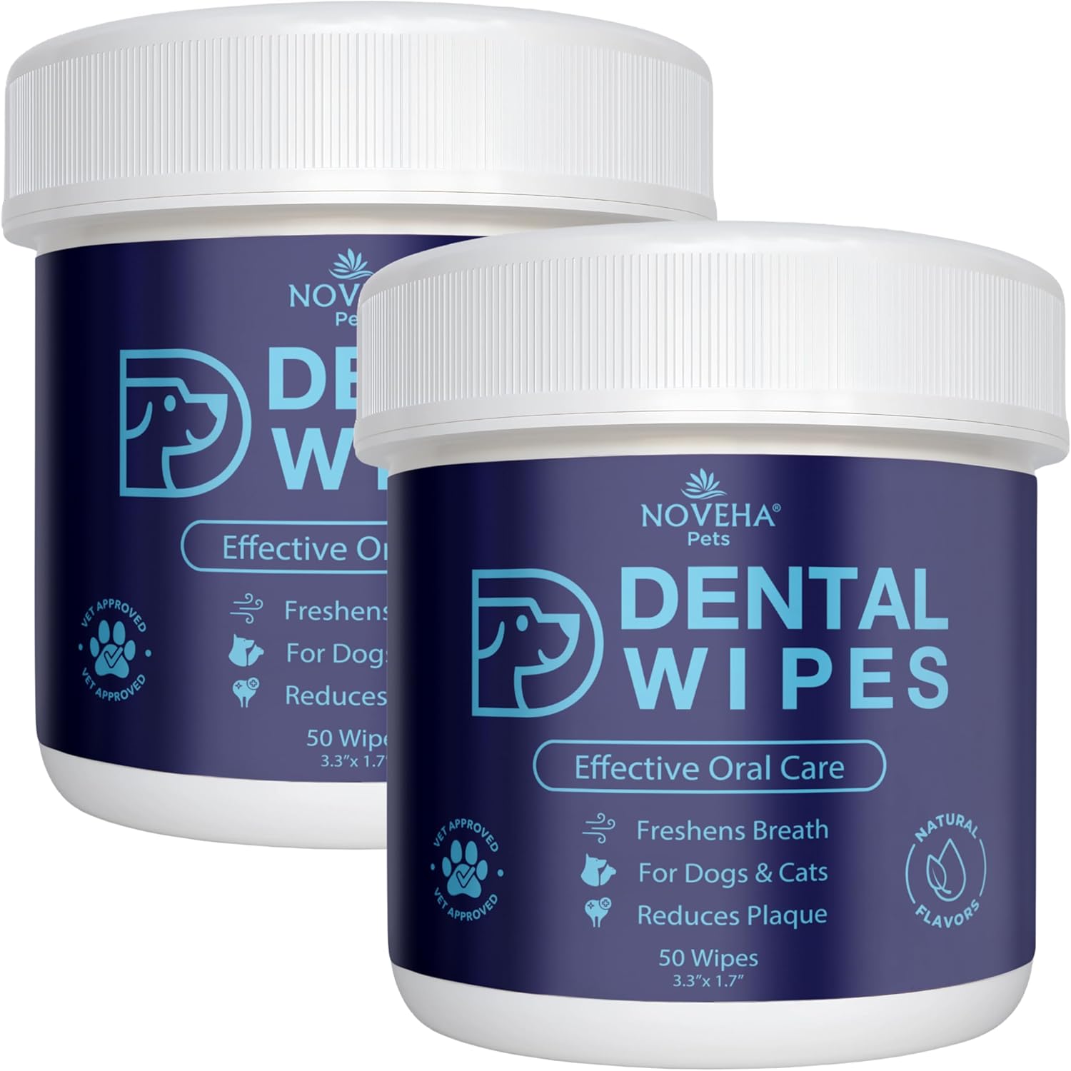 NOVEHA Pets Dental Finger Wipes for Dogs & Cats | Freshens Breath, Reduces Plaque | Healthier Gums | Clean Teeth No Toothbrush | Vet Recommended Effective Natural Oral Care (100 pcs, Flavor-Free) - Pet Explorer