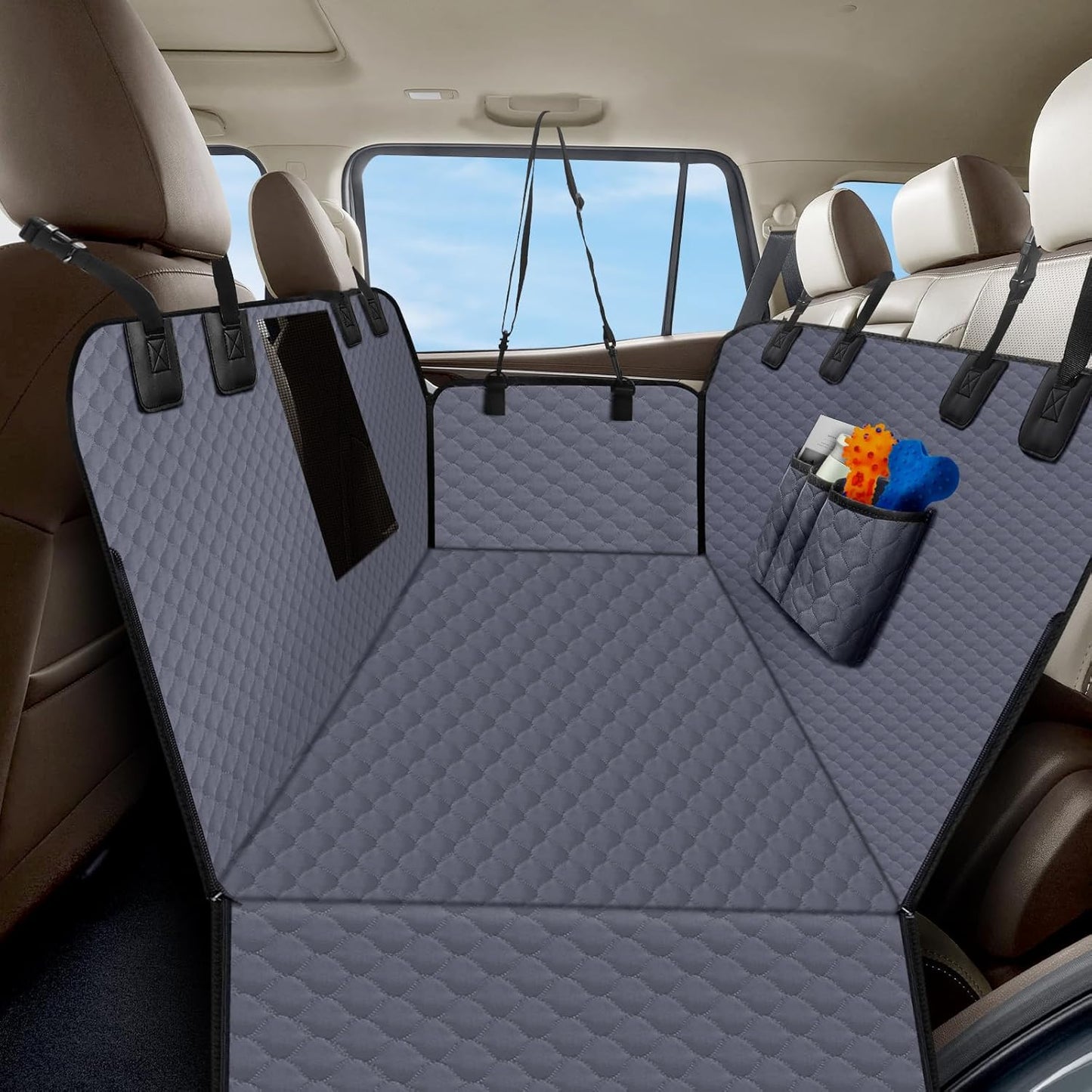 Dog Car Seat Cover for Back Seat, Waterproof Protector with Side Flaps, Scratchproof Hammock, Non-Slip Bottom for Cars/Trucks/SUVs (Grey) - Pet Explorer