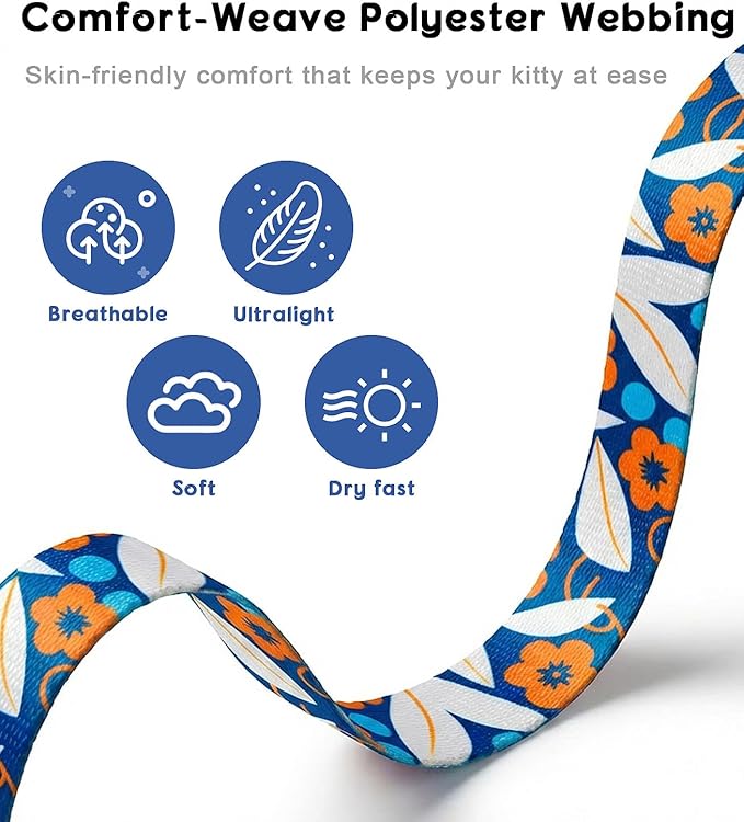 Halypet 2-Pack Cat Harness and Leash Set, Escape Proof 3-in-1 Adjustable Harness for Cats, Soft Lightweight, Easy On & Control for Walking, Travel & Outdoor Use, Navy Floral, Medium