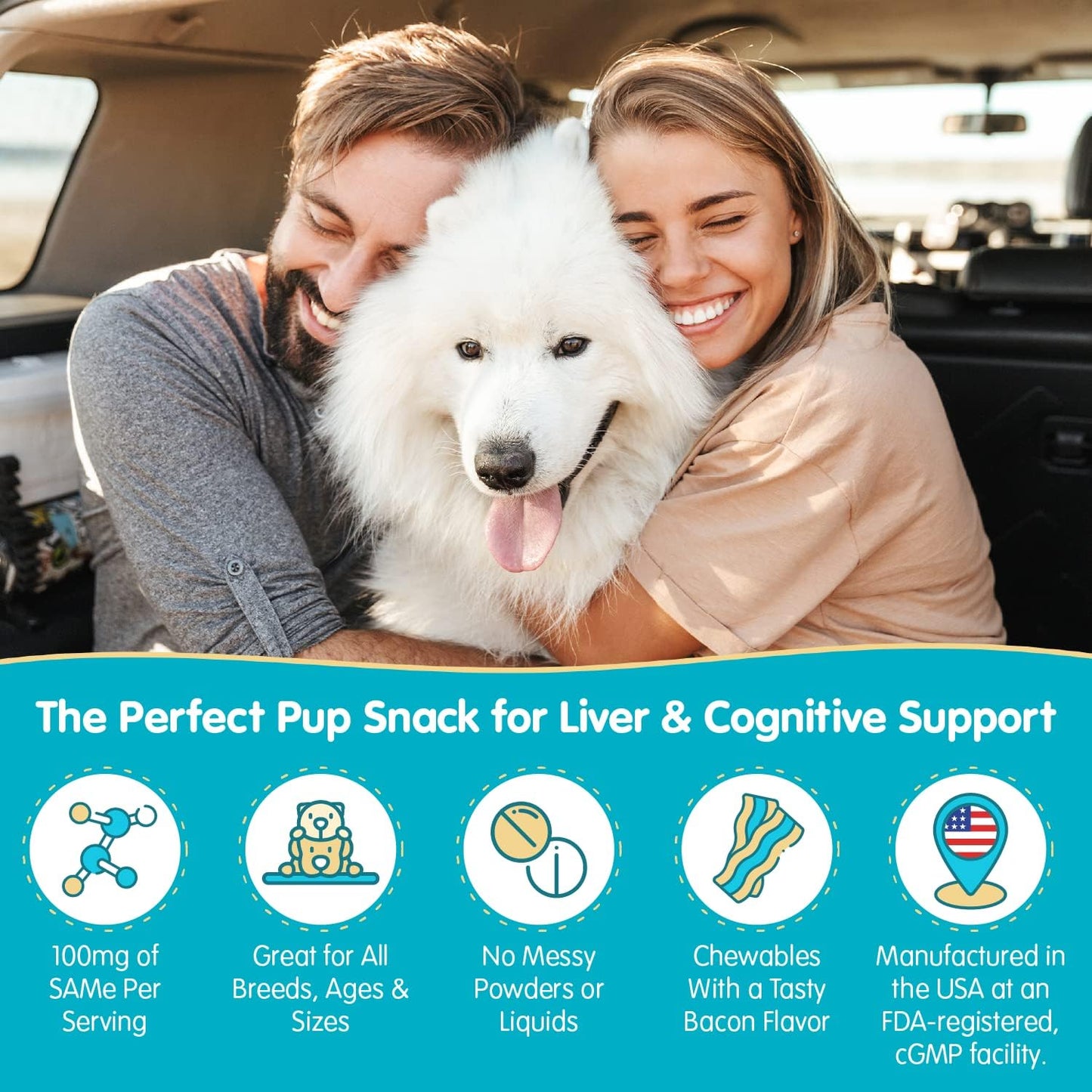 Wanderfound Pets Same 100 Liver Support for Dogs - Same S-Adenosyl-L-Methionine Hepatic Supplement for Liver & Brain Support - Bacon Flavored Sam E, Manufactured in The USA - 30 Chewable Tablets - Pet Explorer