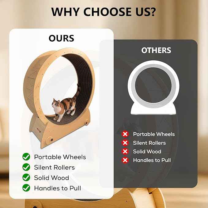 Portable Cat Running Wheel for Indoor Cats 44" Large XL 12" Wide, Cat Treadmill, Wheel with Carpeted Runway for Kitty’s Longer Life, Moveable Safe & Stable Design.