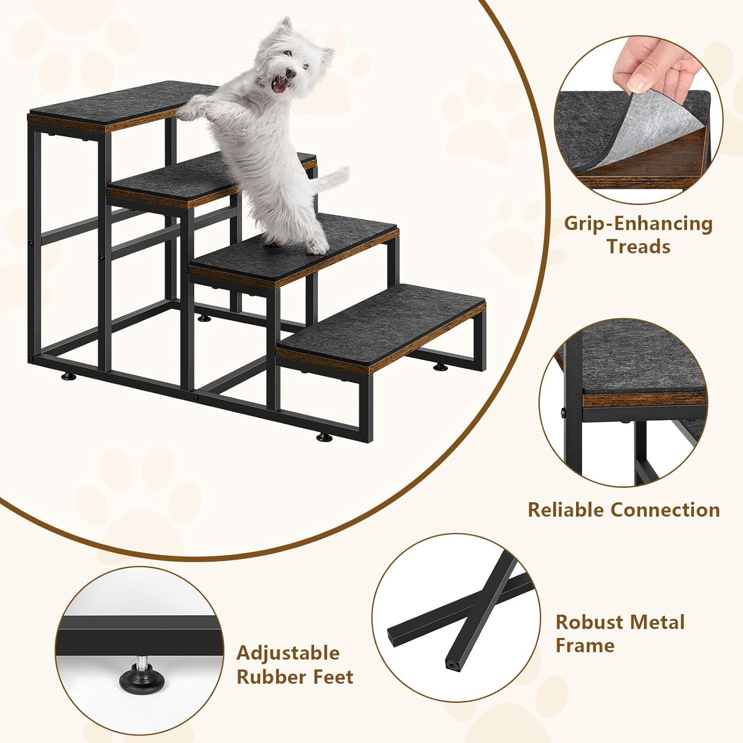 Dog Stairs for High Beds 4 Steps Dog Stairs for Small Medium Dogs Pet Stairs/Steps for Puppy, Cats, and Dogs, Easy to Walk on Dog Step for Beds and Cars - Pet Explorer