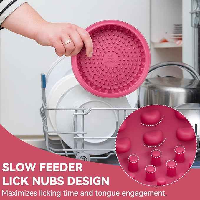 Dog Lick Bowl, Animire Freeze Lick Mat for Dogs, Non-Slip Slow Feeder Licking Bowl Enrichment Treat for Distraction Anxiety Relief, Food Grade Silicone, Dishwasher Safe(Rose,S)