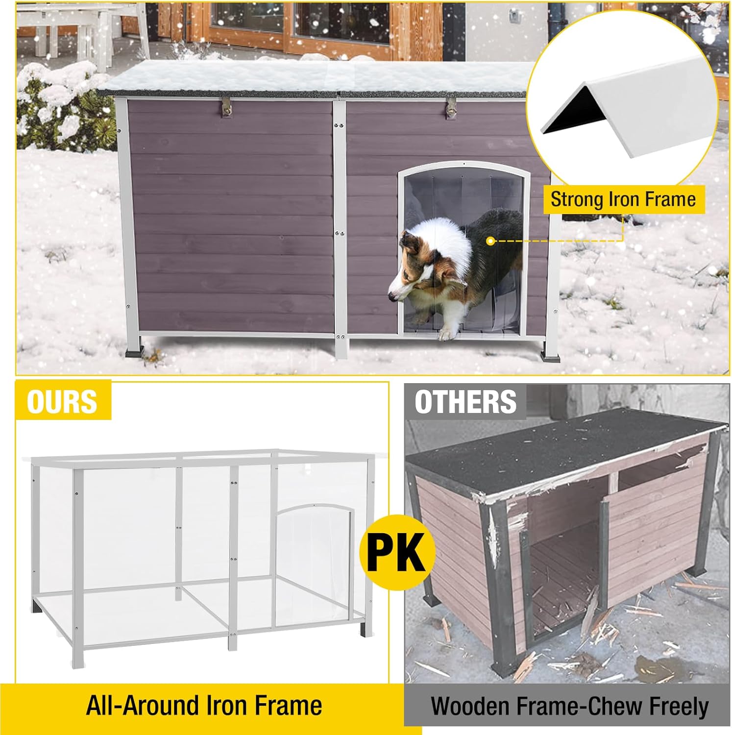 Aivituvin Outdoor Dog House 59" Extra Large Insulated Dog Kennel with Insulation Liner for Winter,All-Around Iron Frame - Pet Explorer
