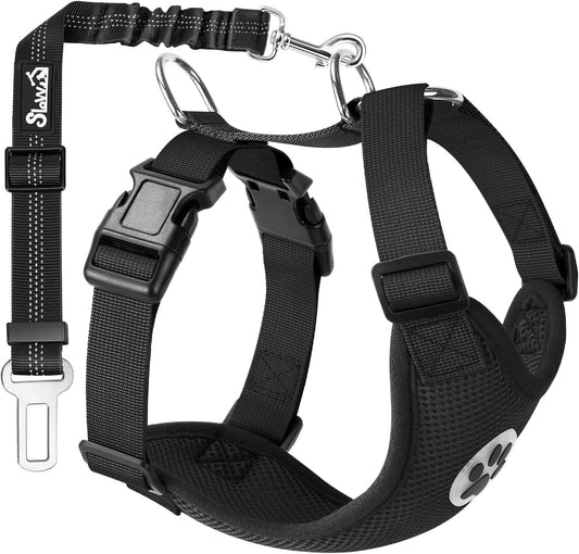 Lukovee Dog Seat Belt for Car, Adjustable Dog Car Harness for Large Medium Small Dogs, Soft Padded & Breathable Mesh Dog Seatbelt with Car Vehicle Connector Strap (Black,X-Small) - Pet Explorer
