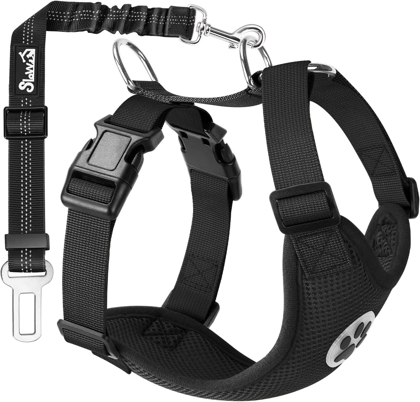 SlowTon Dog Seat Belt Harness for Car, Dog Car Harness Adjustable Mesh Breathable & Dog Seatbelt Safety Tether with Elastic Bungee for Small Medium Large Pets(Black, Single Clip, XXXS) - Pet Explorer