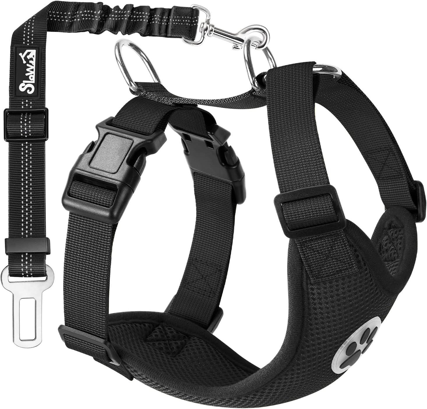 SlowTon Dog Seat Belt Harness for Car, Dog Car Harness Adjustable Mesh Breathable & Dog Seatbelt Safety Tether with Elastic Bungee for Small Medium Large Pets(Black, Single Clip, XS) - Pet Explorer