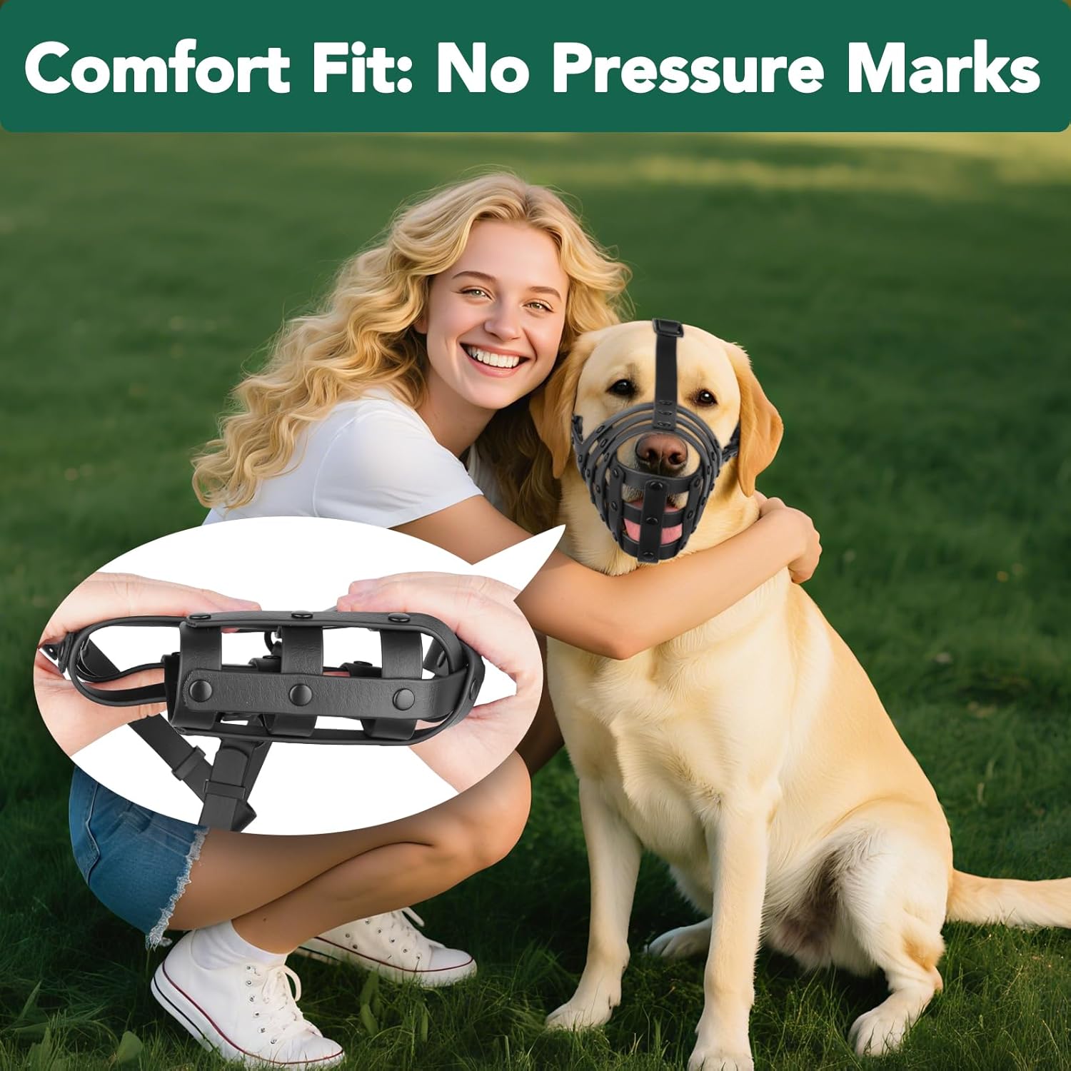 Mayerzon Dog Muzzle for Medium Large Dogs, Humane Basket Muzzle, Soft & Lightweight & Adjustable | Anti Biting Chewing Eating, Suits Training Walks Grooming Vet Visits, Drink & Pant Easily (Black, M) - Pet Explorer