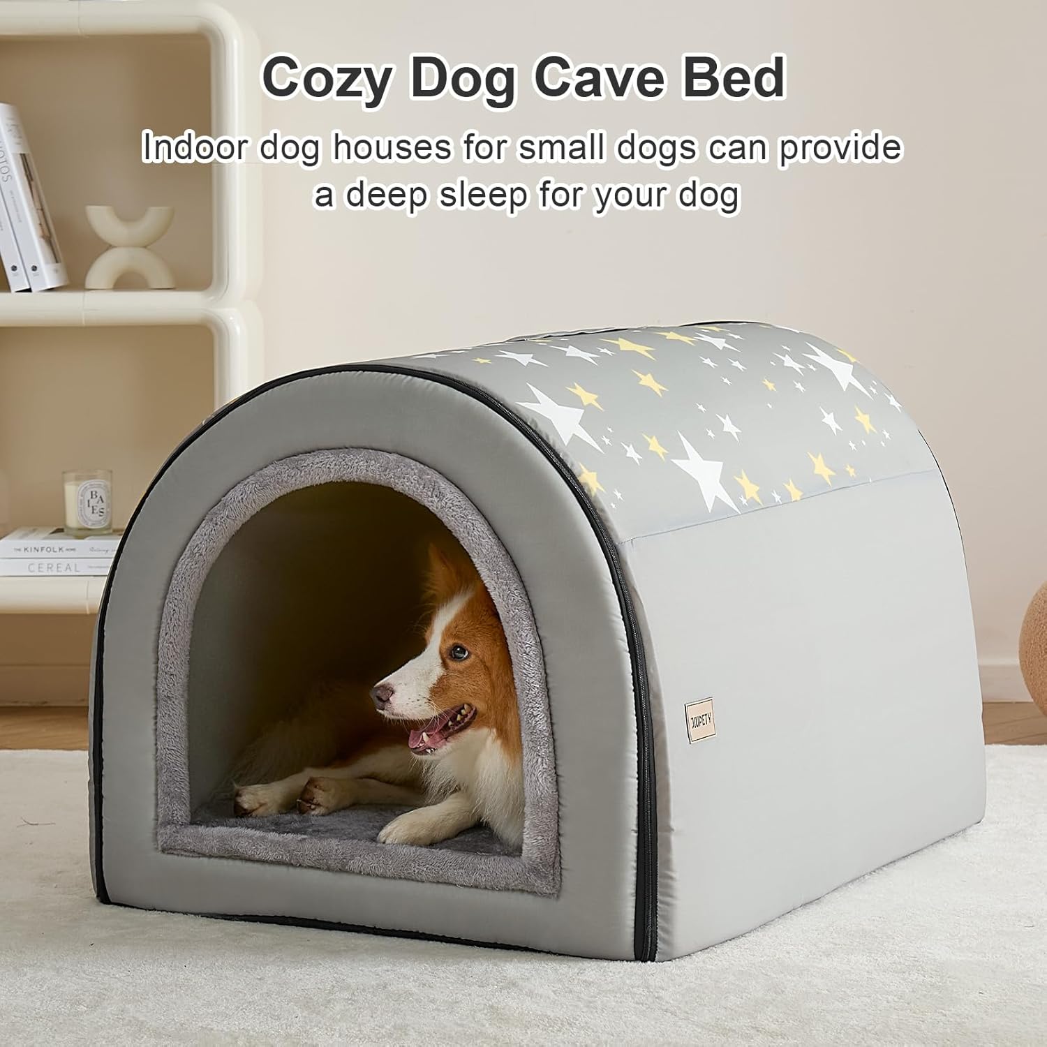 Jiupety 2 in 1 Dog House Indoor, Comfy Cave Bed Covered Dog Bed, Portable House for Medium and Large Dogs, 2XL(35"×27"×26"), Up to 70 Lb, Grey - Pet Explorer