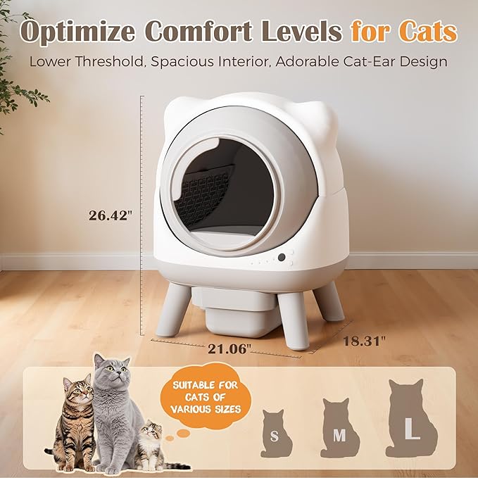 WARCAT Automatic Self-Cleaning Litter Box, Smart Litter Box with APP Control & Cat Ear Design for Multi-Cat Households, Includes Mat & Waste Bags
