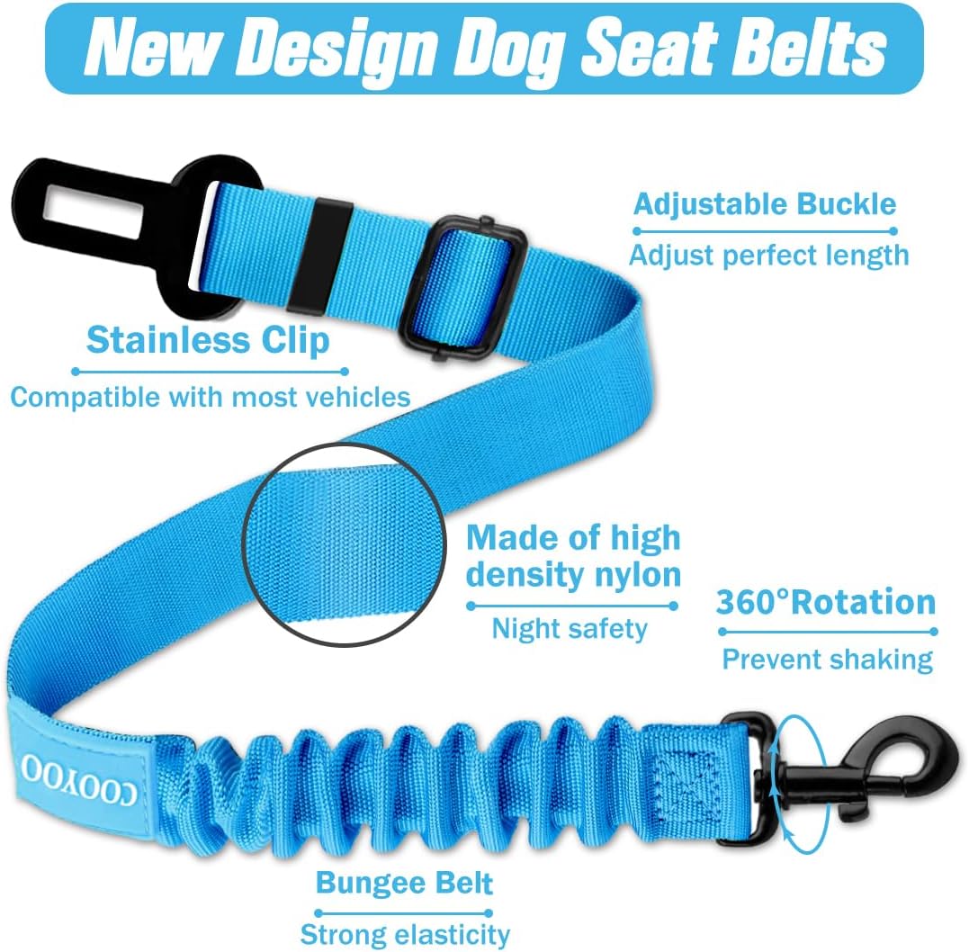 COOYOO Dog Seat Belt, Durability Retractable Dog Car Harness Adjustable Dog Seat Belt for Vehicle Nylon Pet Safety Seat Belts Heavy Duty & Elastic - Pet Explorer