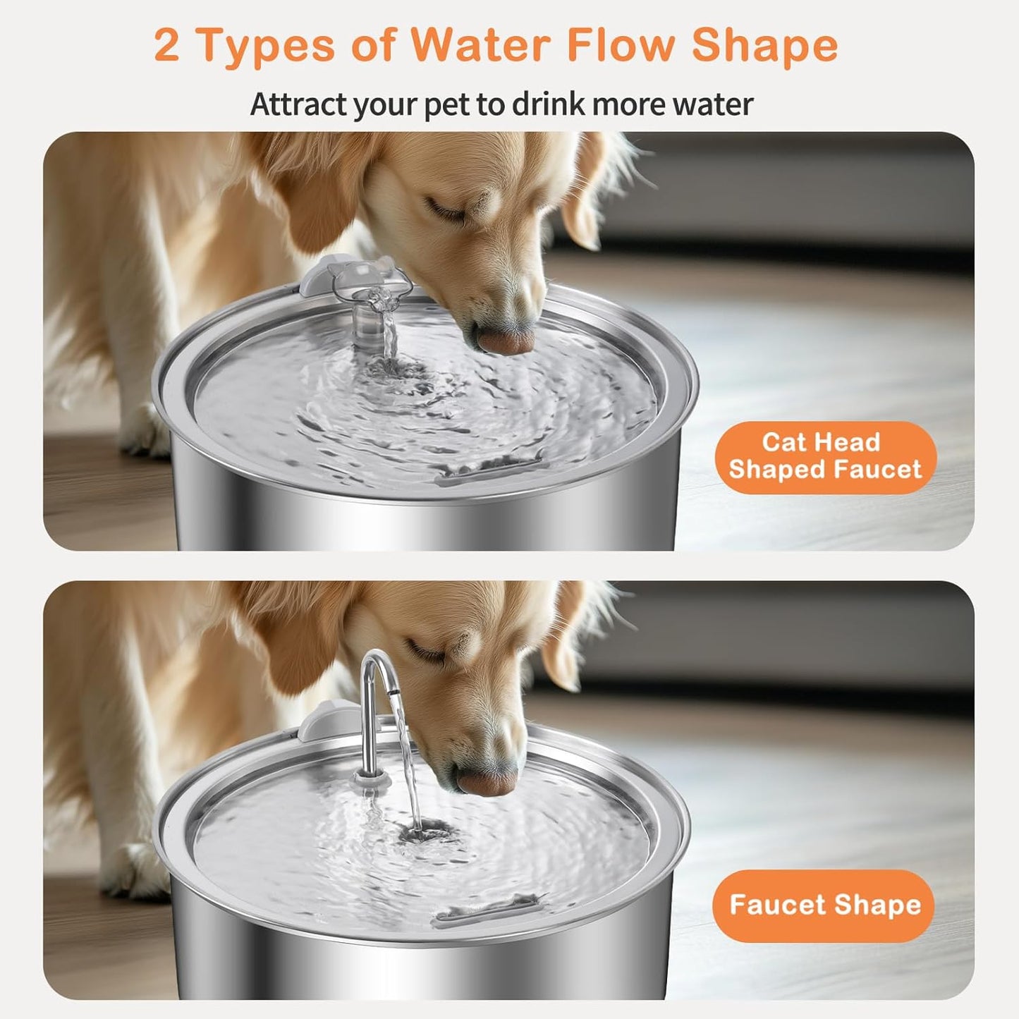 8L/2.1G Dog Water Fountain for Large Dog, Dreamocean Dog Water Bowl Dispenser Stainless Steel Pet Water Fountain, Water Dispenser for Dogs with 2 Ultra Quiet Pump for Multiple Pets with 12 Filters - Pet Explorer
