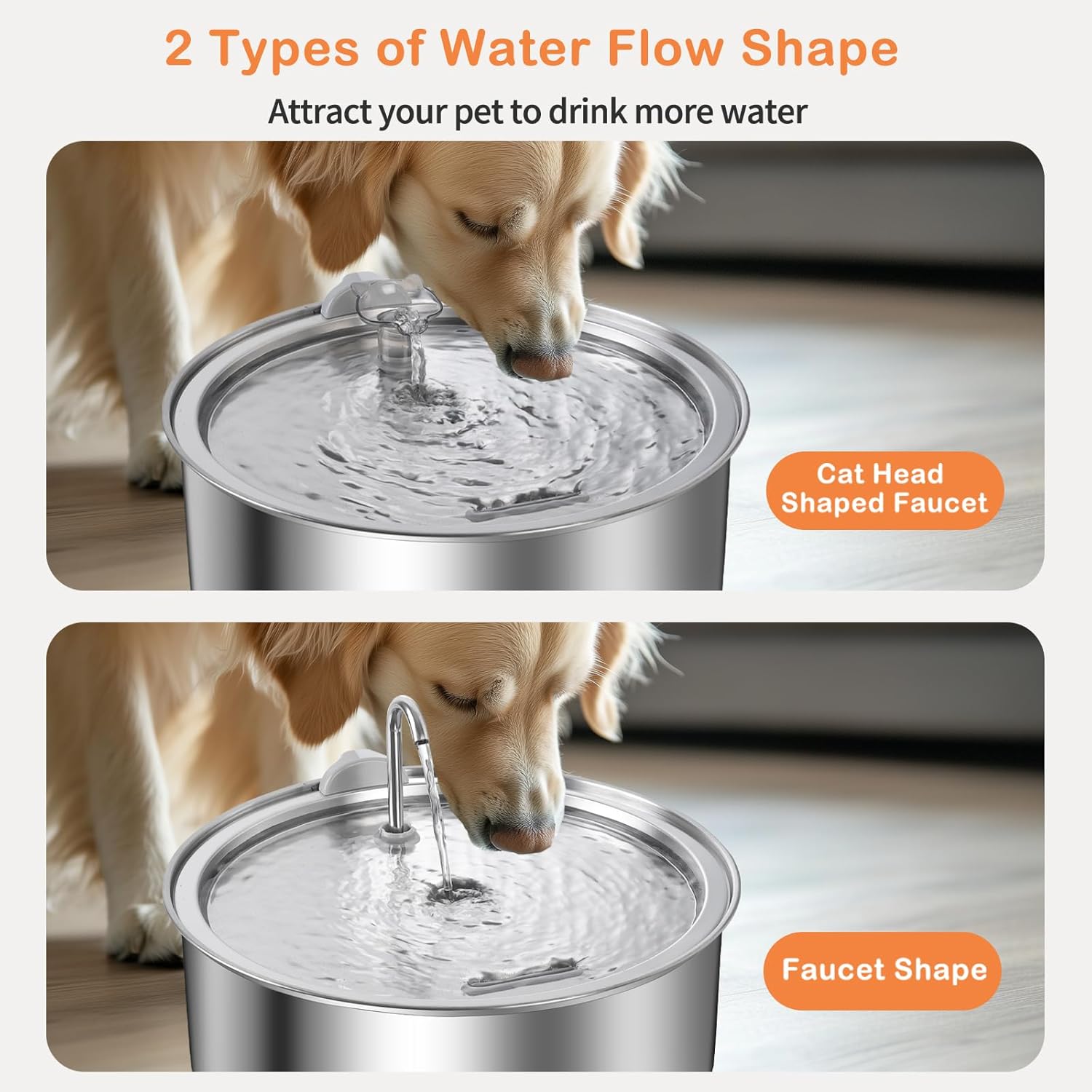 8L/2.1G Dog Water Fountain for Large Dog, Dreamocean Dog Water Bowl Dispenser Stainless Steel Pet Water Fountain, Water Dispenser for Dogs with 2 Ultra Quiet Pump for Multiple Pets with 12 Filters - Pet Explorer