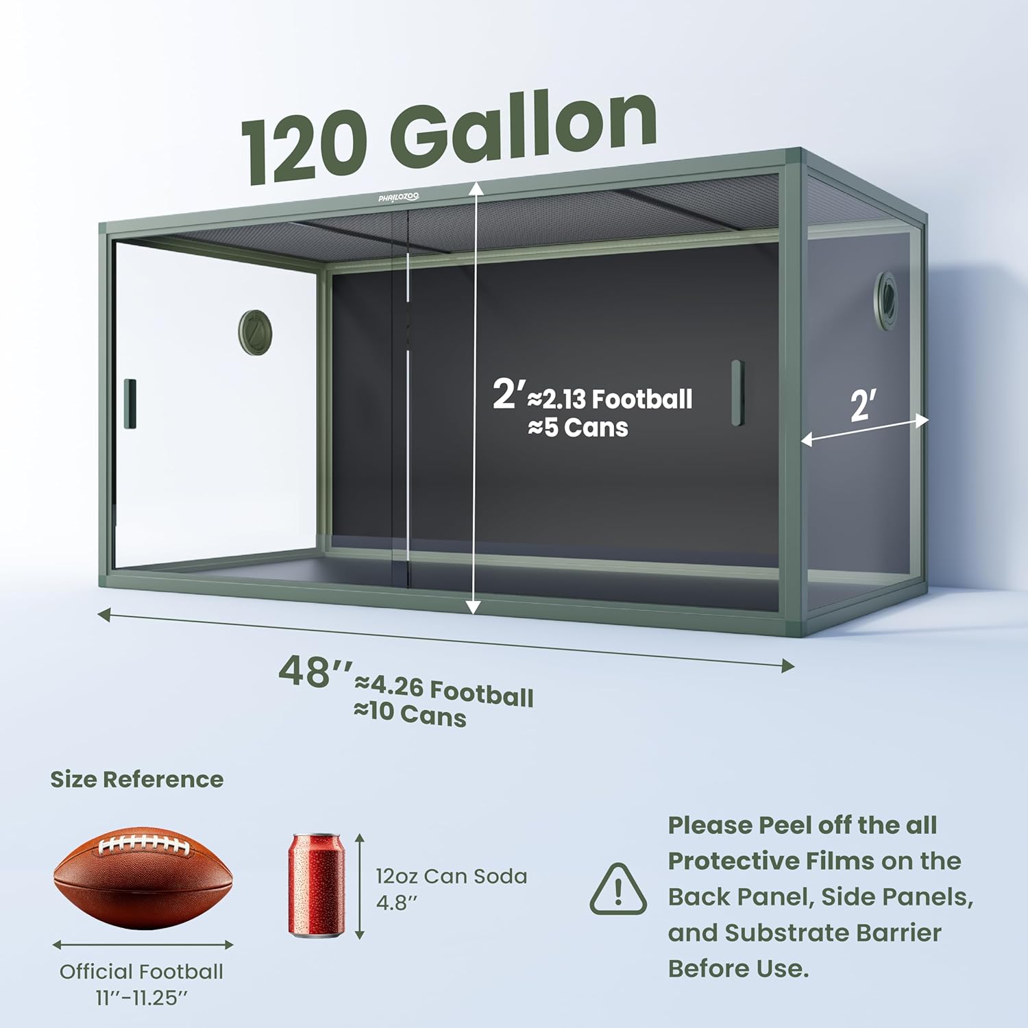 120 Gallon Bearded Dragon Tank,48" x 24" x 24" Reptile Tank with Sliding Door Top Screen Ventilation, Front Opening Reptile Enclosure for Easy Maintenance - Pet Explorer