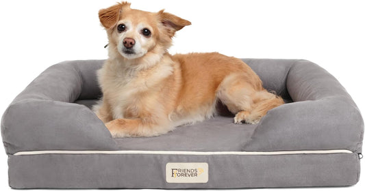 Friends Forever Orthopedic Dog Bed, Memory Foam Pet Sofa, Calming Dog Couch, Water Resistant Pet Bed, Washable Cover, Non-Slip Bottom, Chester, Grey, 25" x 20" x 5.5" - Pet Explorer