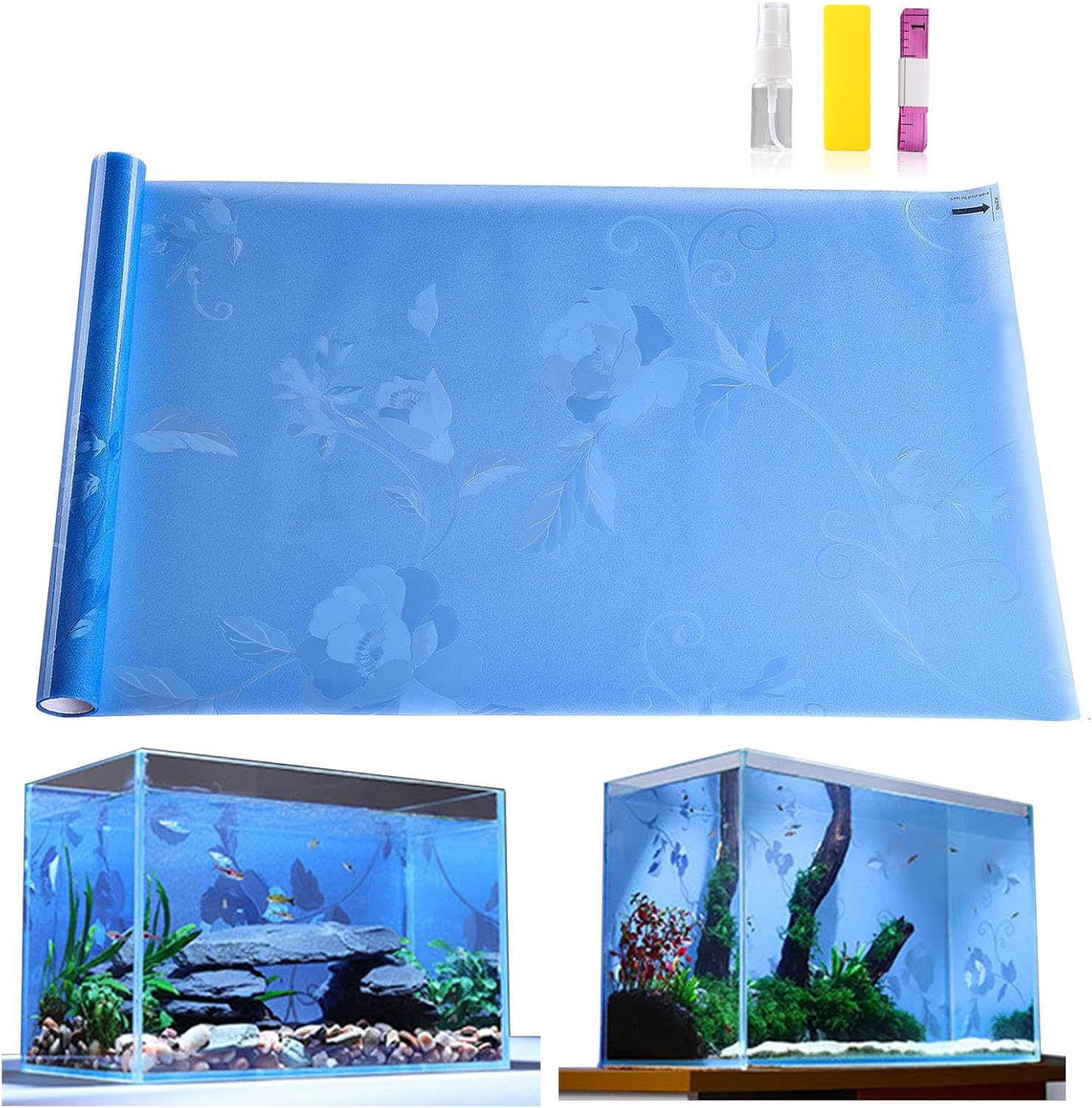 Aquarium Background Paper, Blue Fish Tank Backdrop Wallpaper Electrostatic Adhesive, No Glue, Easy to Install, Reusable (23.6" H × 78.7" L, Translucent) - Pet Explorer