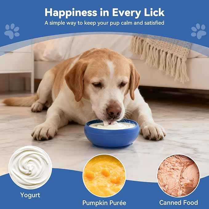 Slow Feeder Dog Bowl, BPA-Free Silicone Lick Mat for Small and Medium Dogs, Non-Slip & Dishwasher Safe (Dark Blue - S)