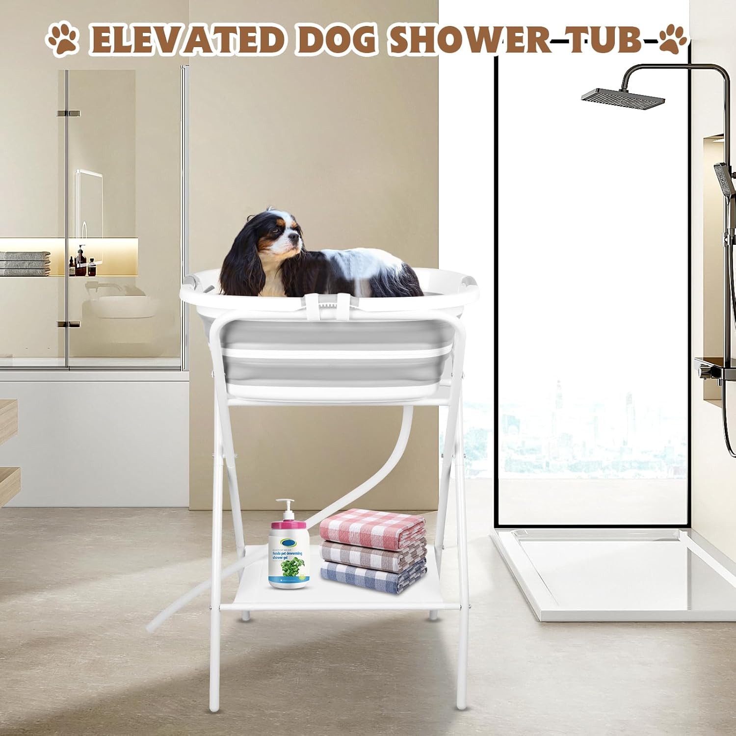 YUEPET Elevated Collapsible Dog Bathtub, Portable Shower Tub with Safety Collar, Foldable Dog Washing Station for Bathing and Grooming for Puppies Medium Dogs Cats Pets - Pet Explorer